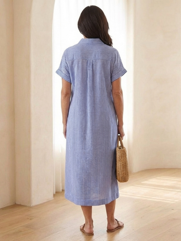 Delilah | Classic Striped Button Front Midi Dress