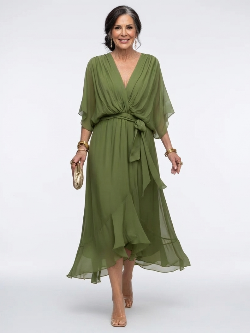 Delilah | Effortless V-Neck Tie-Waist Midi Summer Dresses