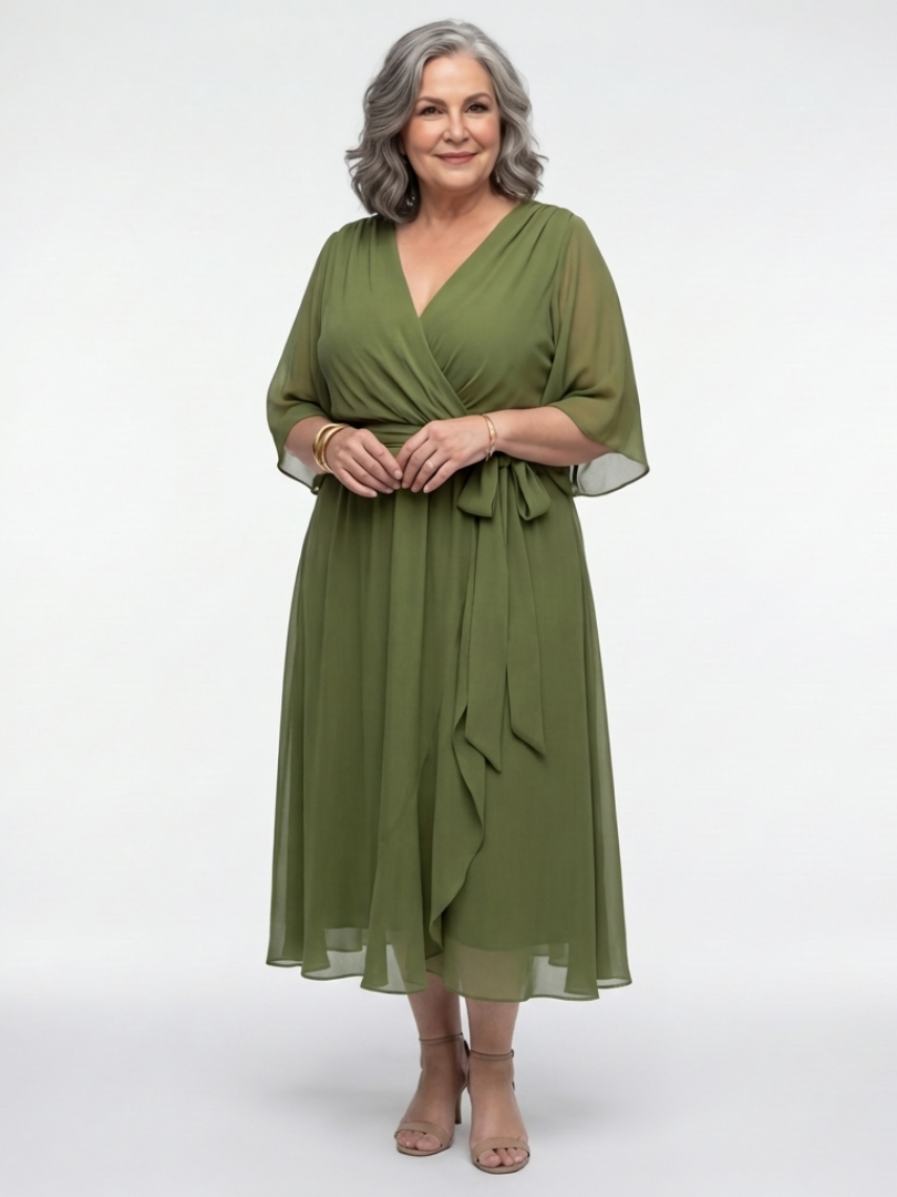 Delilah | Effortless V-Neck Tie-Waist Midi Summer Dresses