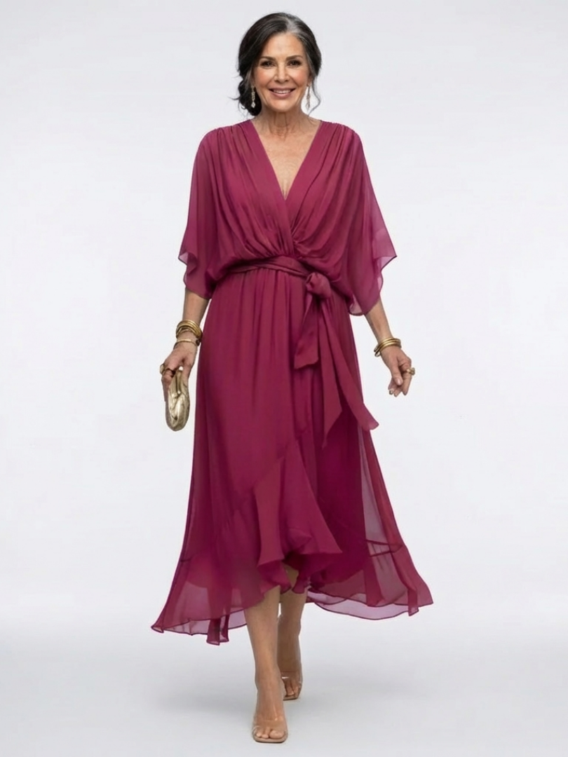 Delilah | Effortless V-Neck Tie-Waist Midi Summer Dresses