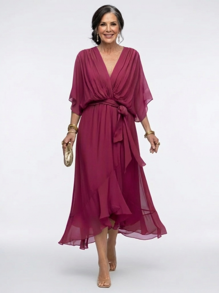 Delilah | Effortless V-Neck Tie-Waist Midi Summer Dresses