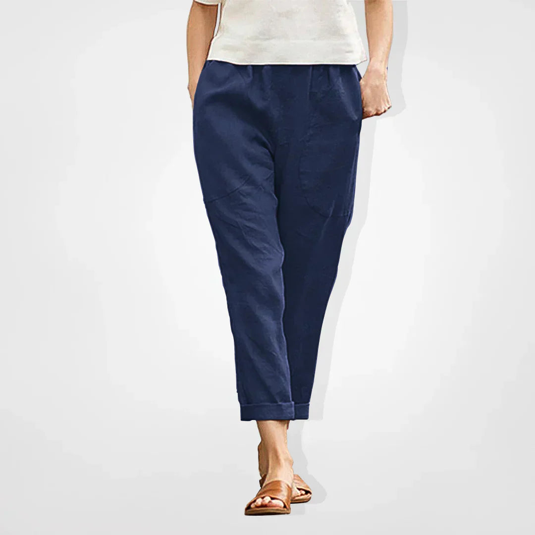 Delilah | Graceful Cropped Linen Pants with Elastic Waist