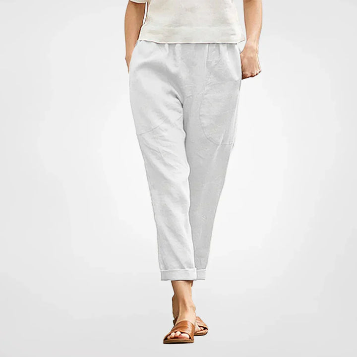 Delilah | Graceful Cropped Linen Pants with Elastic Waist