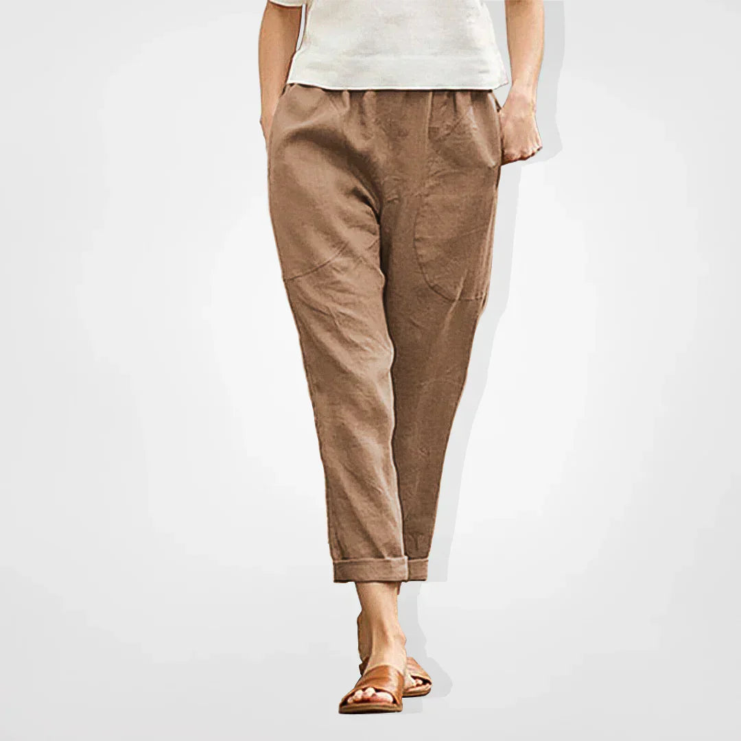 Delilah | Graceful Cropped Linen Pants with Elastic Waist
