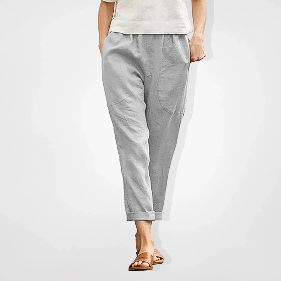 Delilah | Graceful Cropped Linen Pants with Elastic Waist
