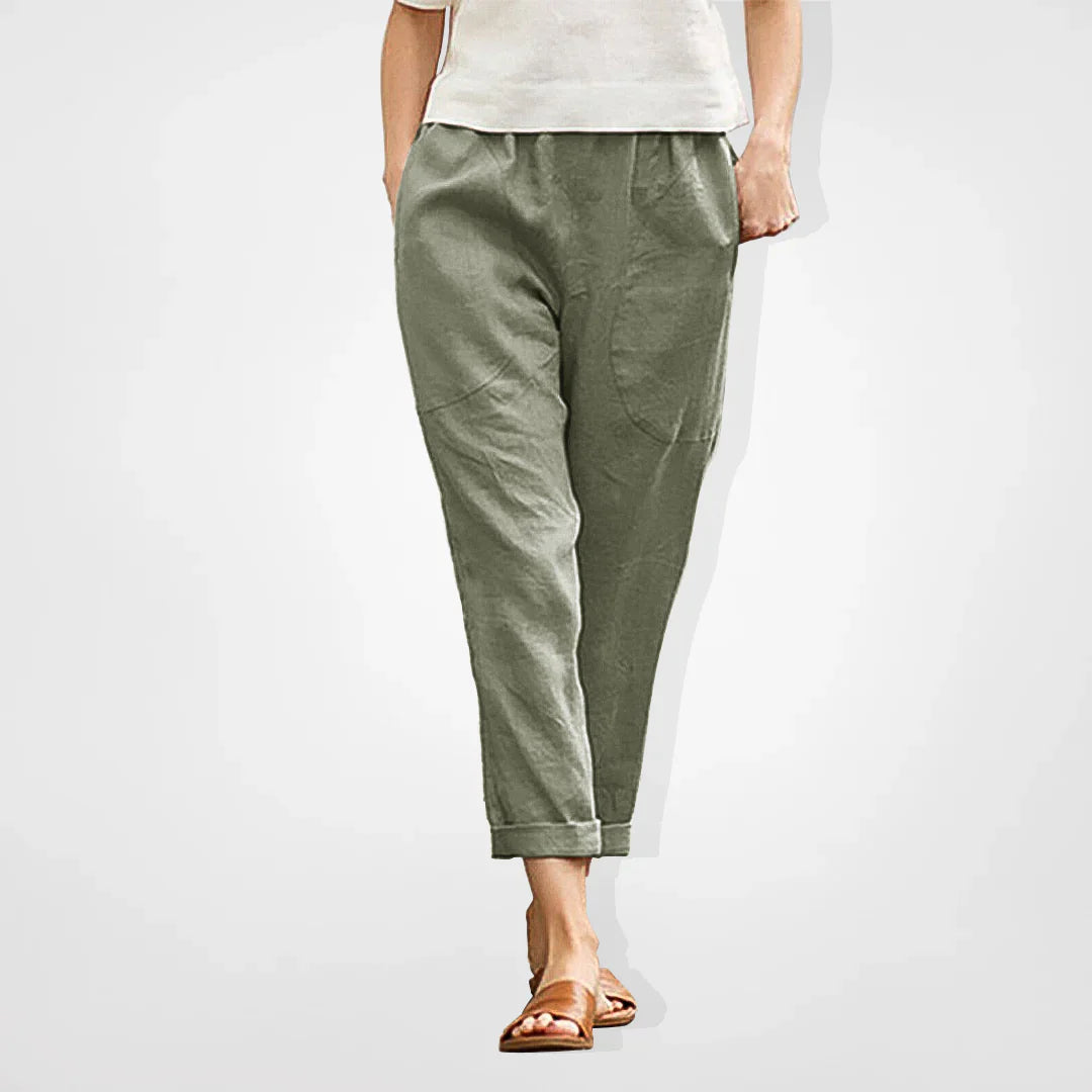 Delilah | Graceful Cropped Linen Pants with Elastic Waist