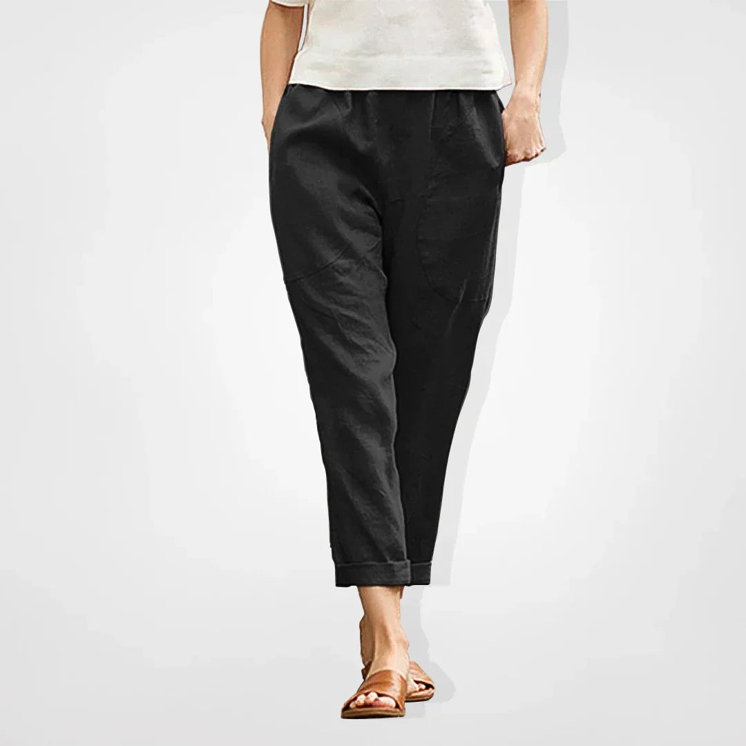 Delilah | Graceful Cropped Linen Pants with Elastic Waist