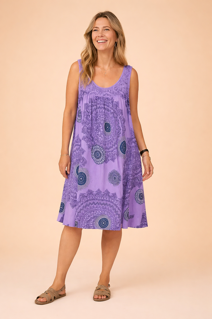 Delilah | Polished Lace Trim Medallion Print Summer Dress