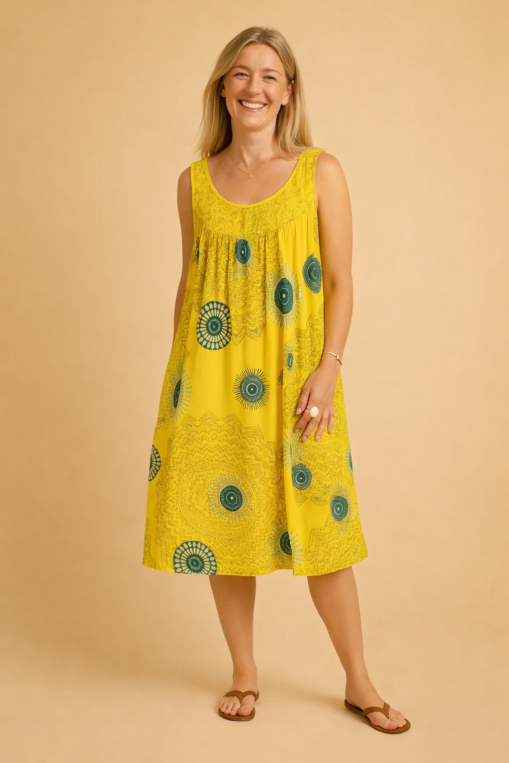 Delilah | Polished Lace Trim Medallion Print Summer Dress