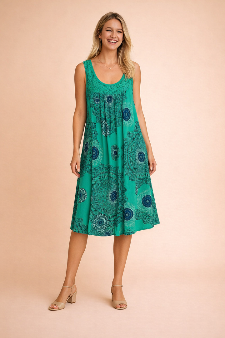 Delilah | Polished Lace Trim Medallion Print Summer Dress