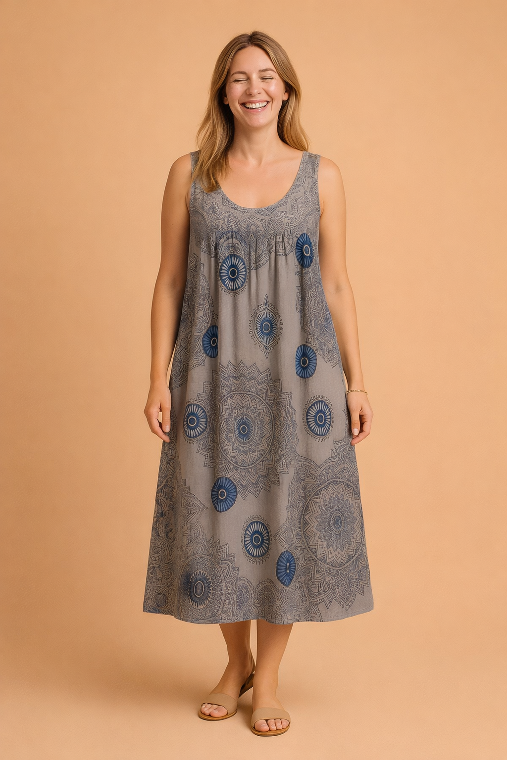 Delilah | Polished Lace Trim Medallion Print Summer Dress