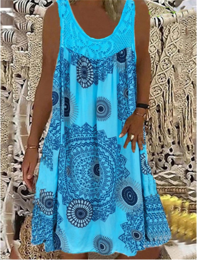 Delilah | Polished Lace Trim Medallion Print Summer Dress