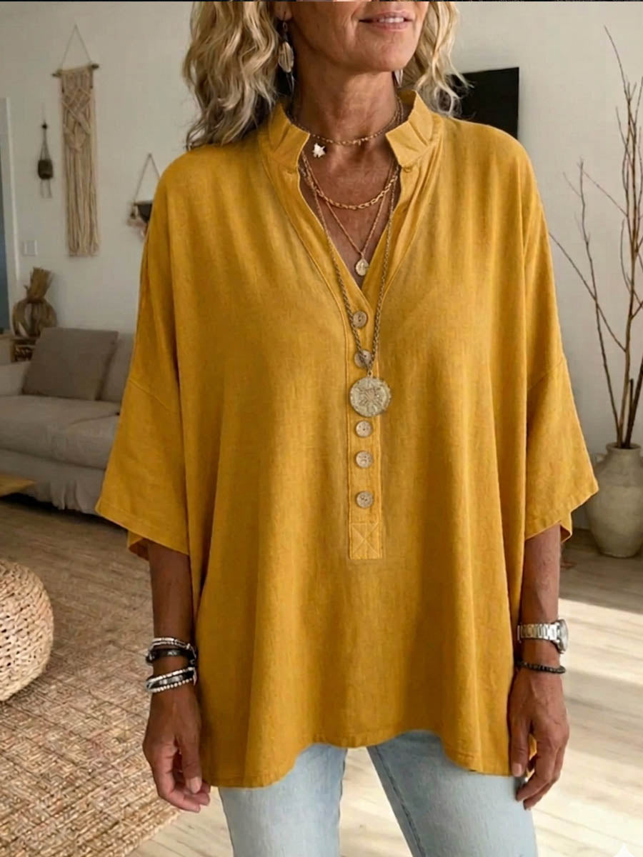 Delilah | Relaxed V-Neck Oversized Linen Shirt Tunic
