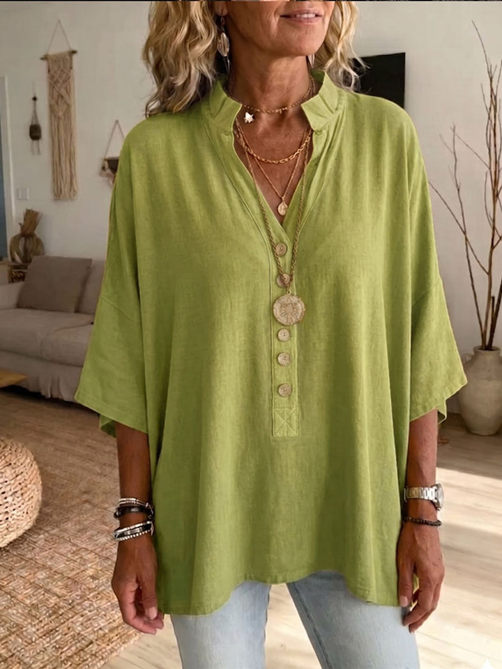 Delilah | Relaxed V-Neck Oversized Linen Shirt Tunic