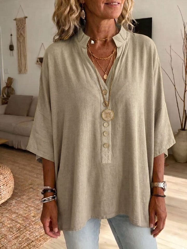 Delilah | Relaxed V-Neck Oversized Linen Shirt Tunic