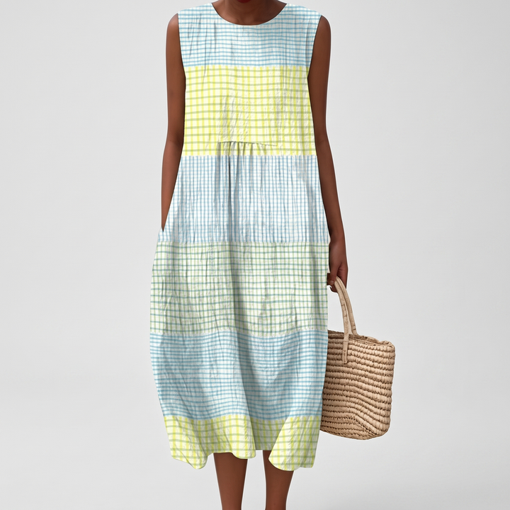 Delilah | Sophisticated Sleeveless Tiered Midi Linen Dress