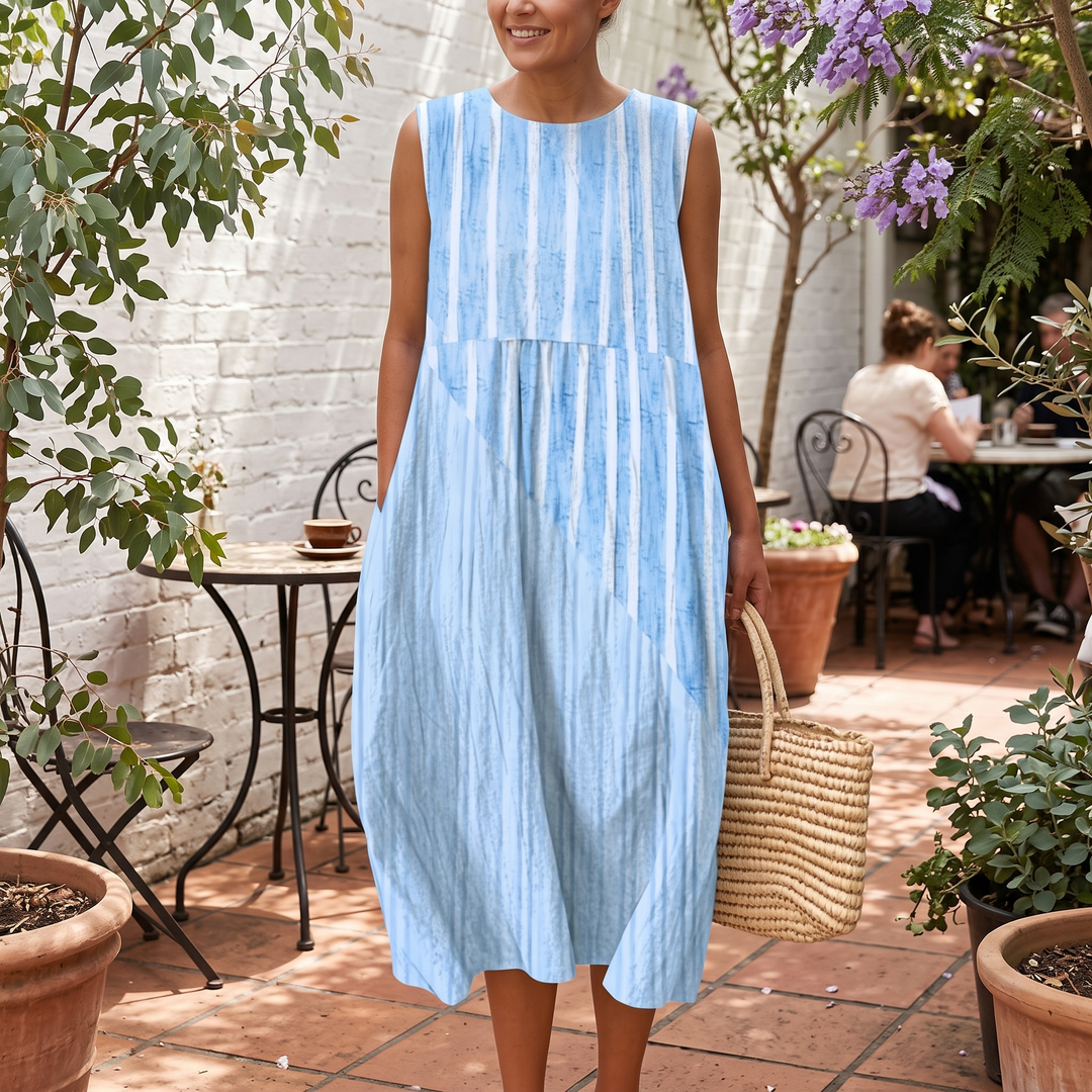 Delilah | Sophisticated Sleeveless Tiered Midi Linen Dress
