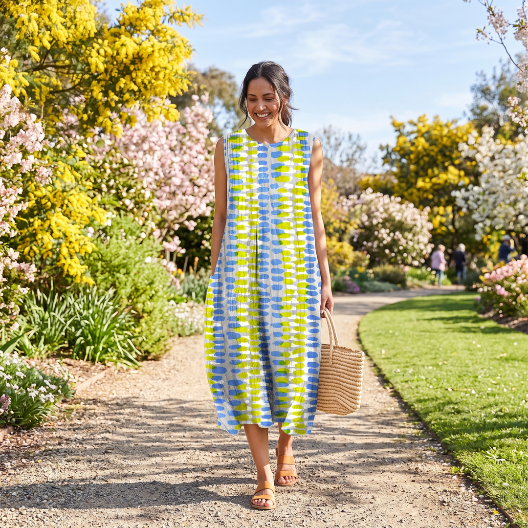 Delilah | Sophisticated Sleeveless Tiered Midi Linen Dress