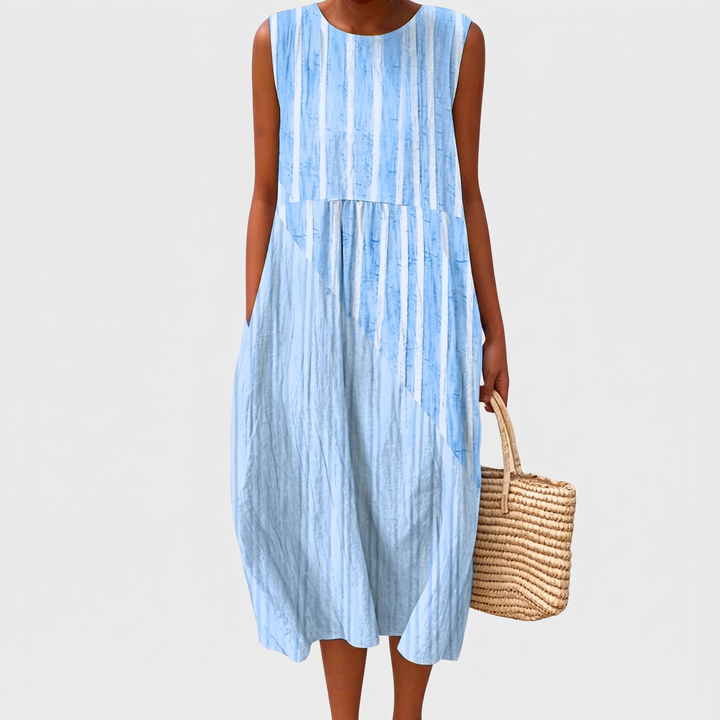 Delilah | Sophisticated Sleeveless Tiered Midi Linen Dress