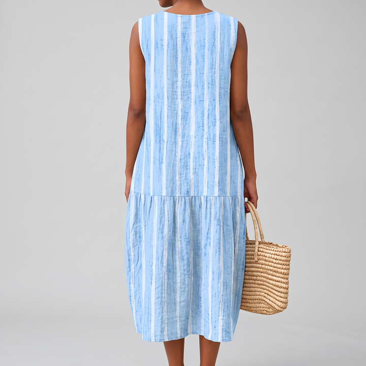 Delilah | Sophisticated Sleeveless Tiered Midi Linen Dress
