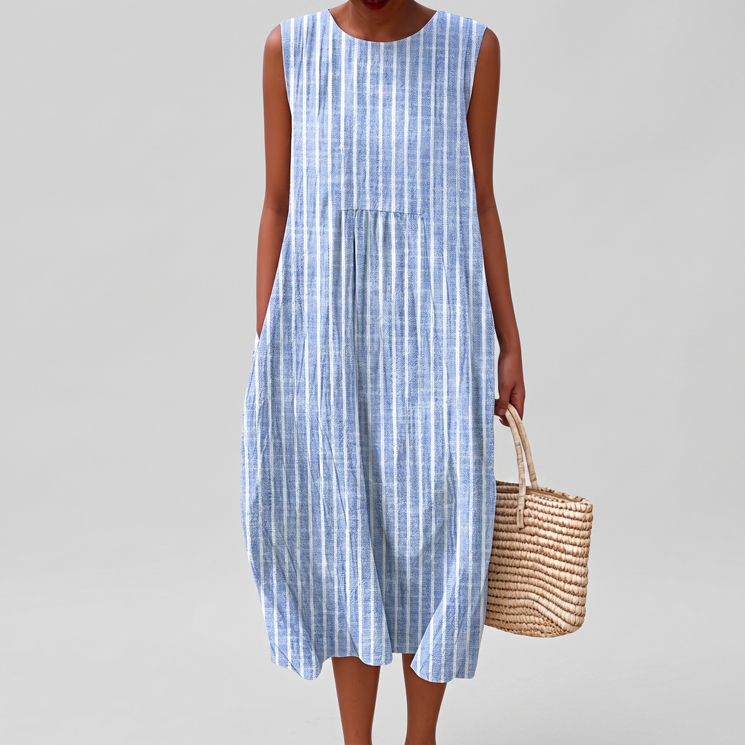 Delilah | Sophisticated Sleeveless Tiered Midi Linen Dress