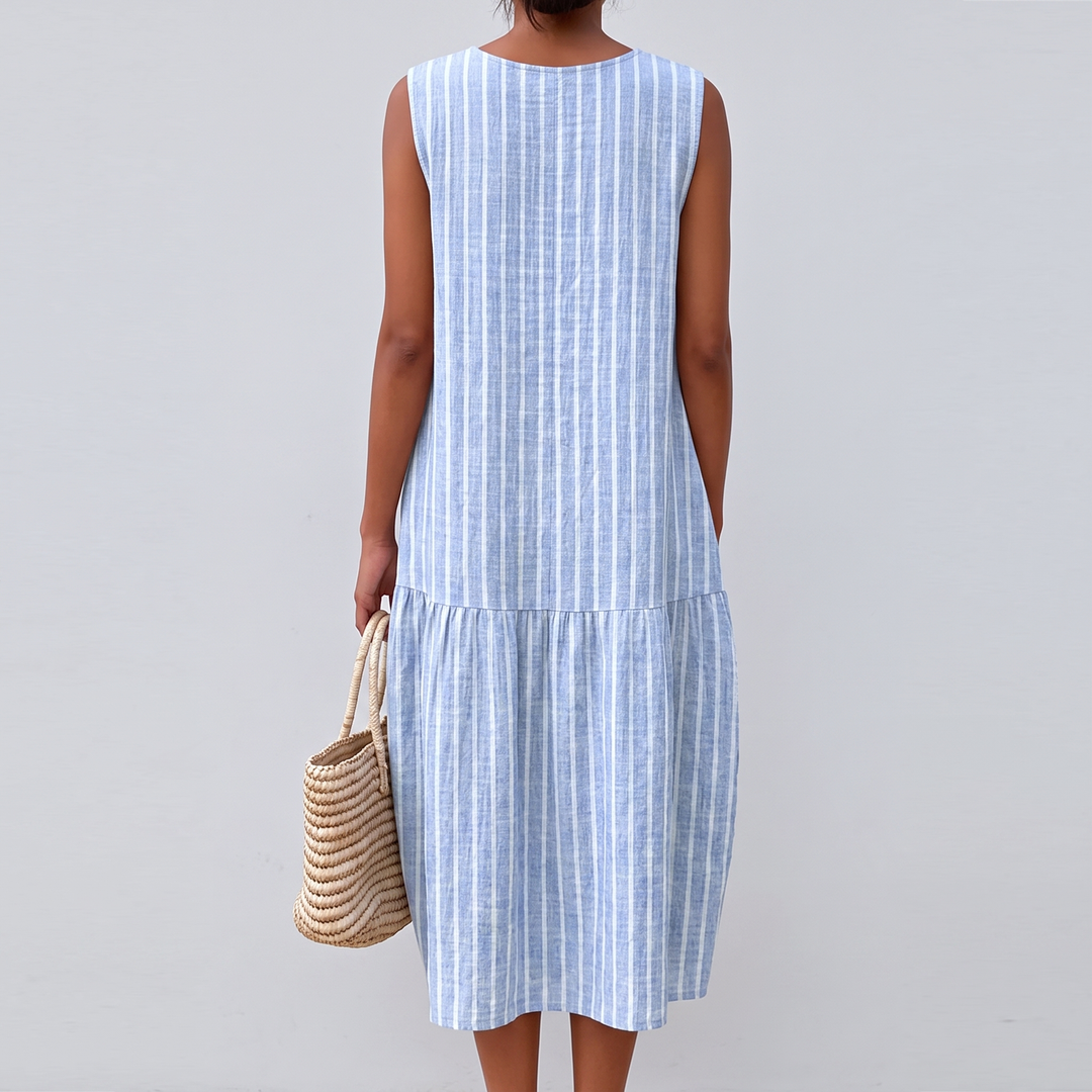 Delilah | Sophisticated Sleeveless Tiered Midi Linen Dress