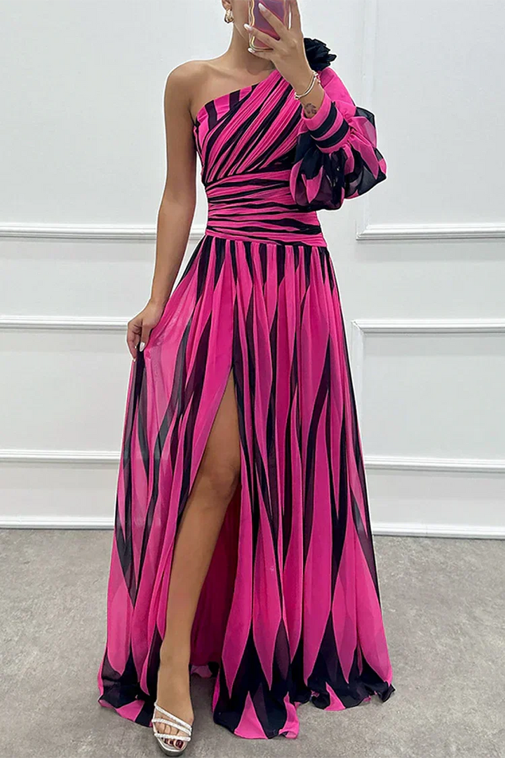 Eden | Chic Striped One Shoulder Maxi Races Dresses