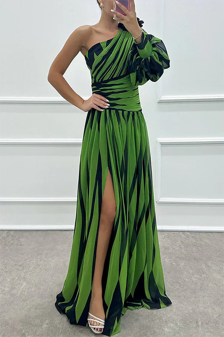 Eden | Chic Striped One Shoulder Maxi Races Dresses