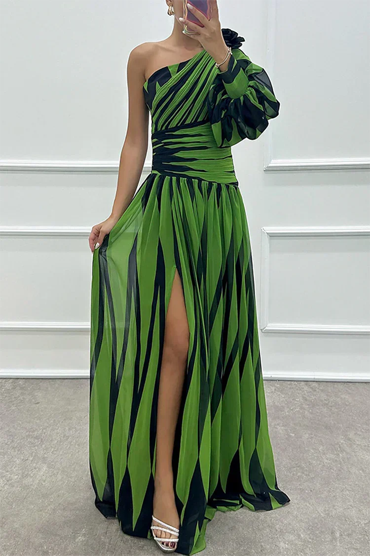 Eden | Chic Striped One Shoulder Maxi Races Dresses
