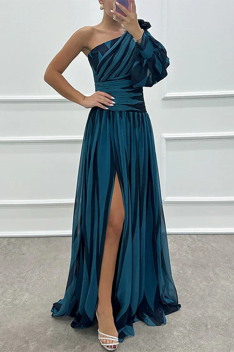Eden | Chic Striped One Shoulder Maxi Races Dresses