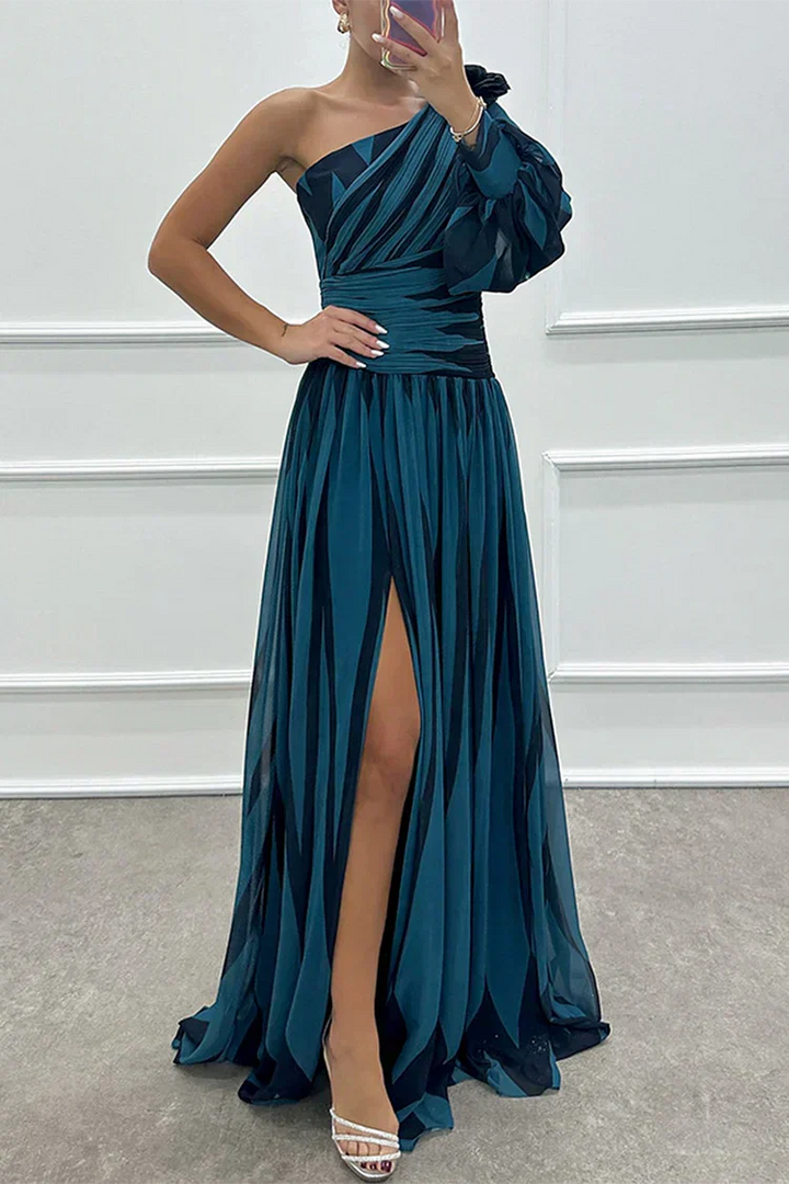 Eden | Chic Striped One Shoulder Maxi Races Dresses