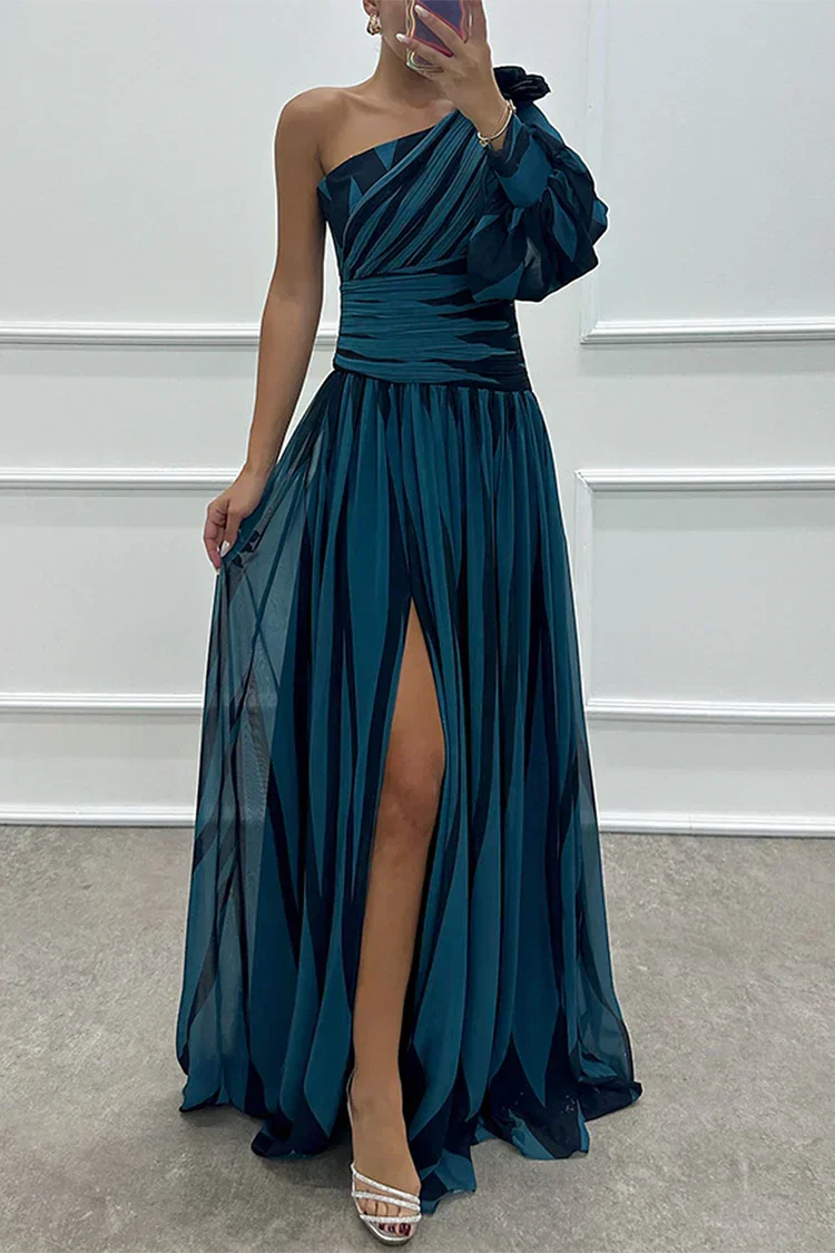 Eden | Chic Striped One Shoulder Maxi Races Dresses