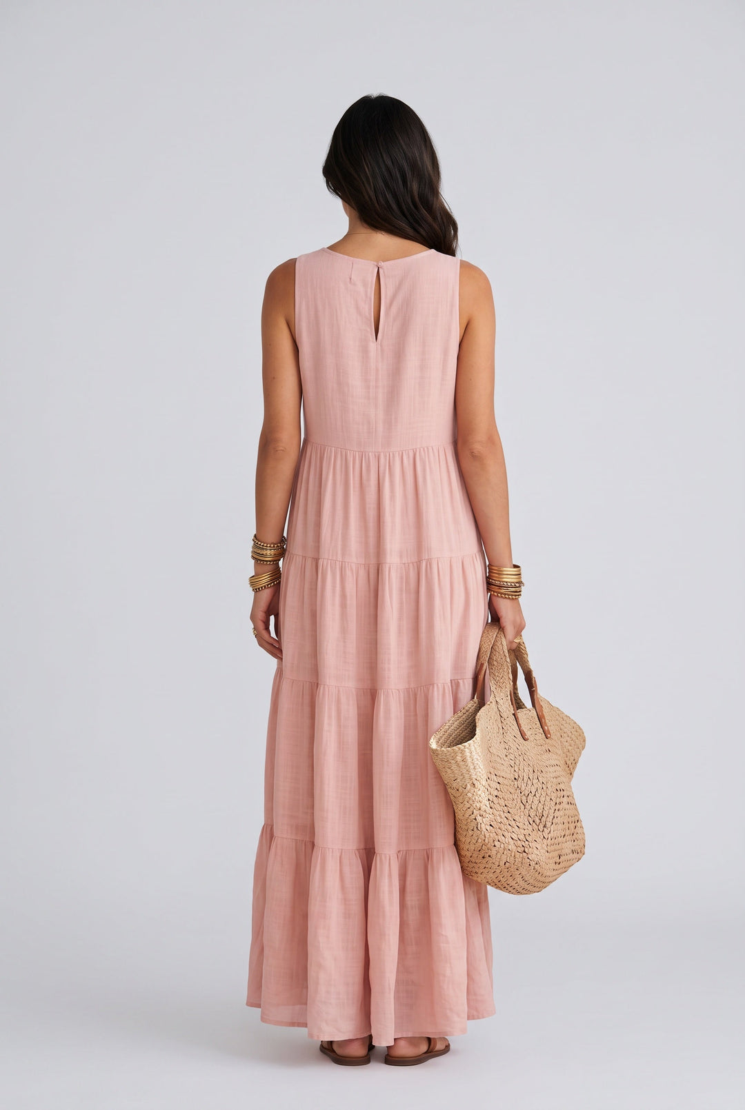 Eden | Elegant Tiered High-Low Linen Maxi Dress
