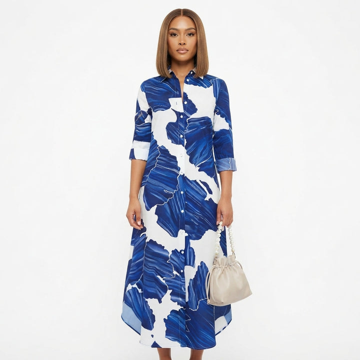 Eden | Polished Abstract Print Button-Front Midi Dress