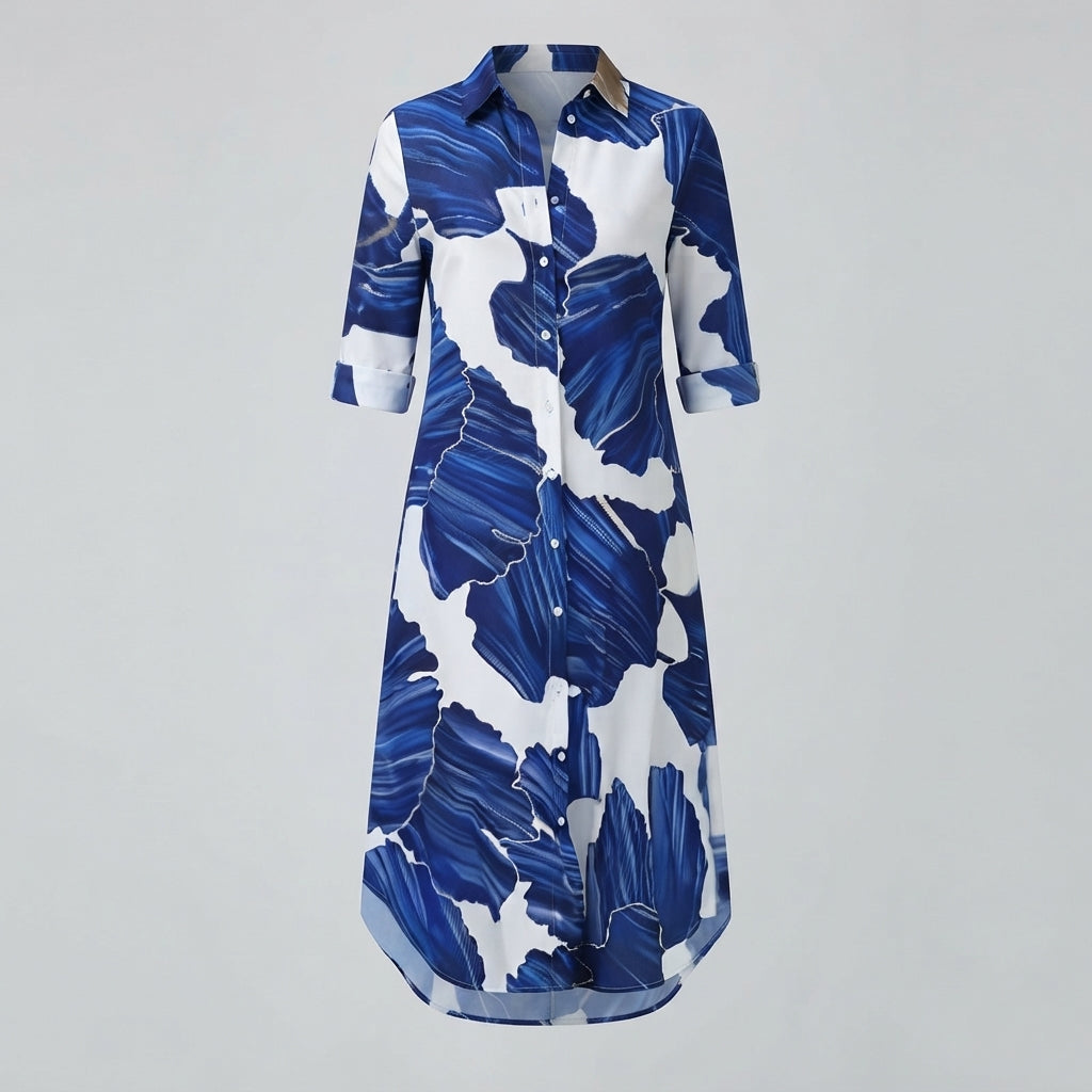 Eden | Polished Abstract Print Button-Front Midi Dress