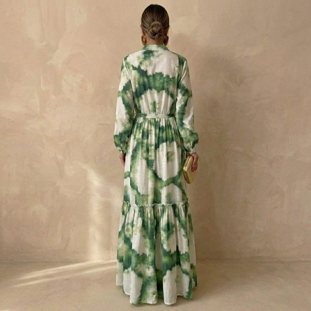 Eden | Refined Tiered Maxi Race Dress with Long Sleeves