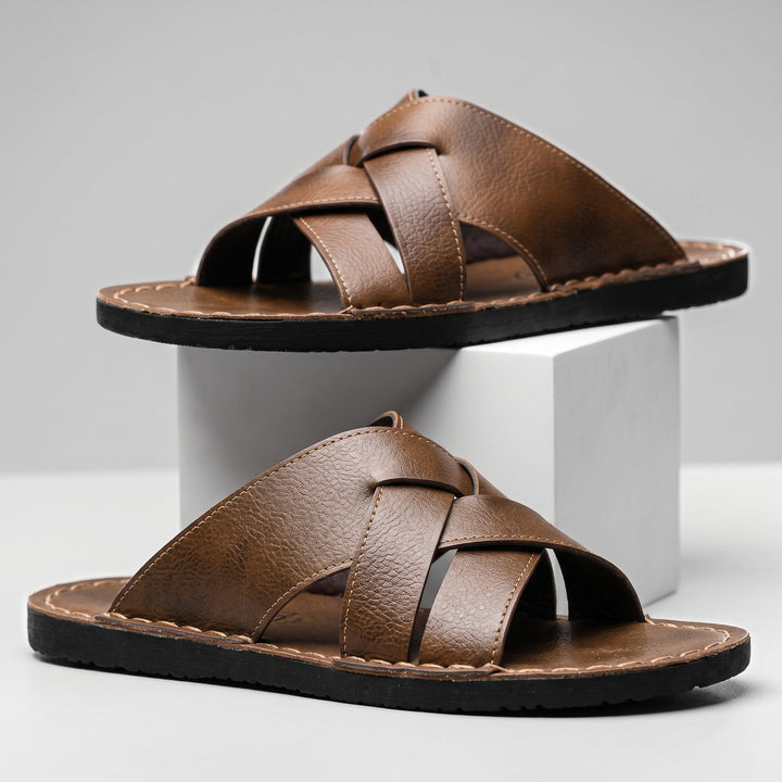 Edward | Classic Cross Strap Open Toe Mens Slides