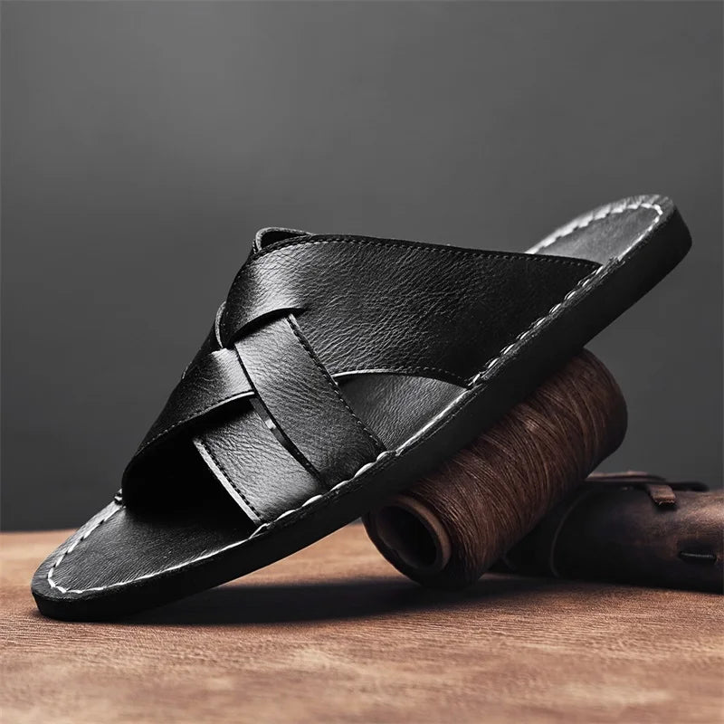 Edward | Classic Cross Strap Open Toe Mens Slides