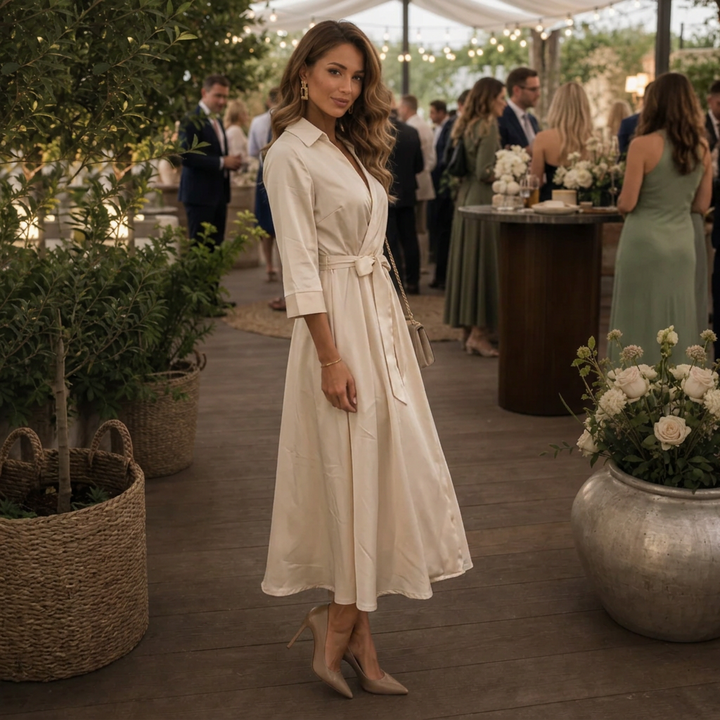 Eleanor | Classic Collared Wrap Belted Midi Dress
