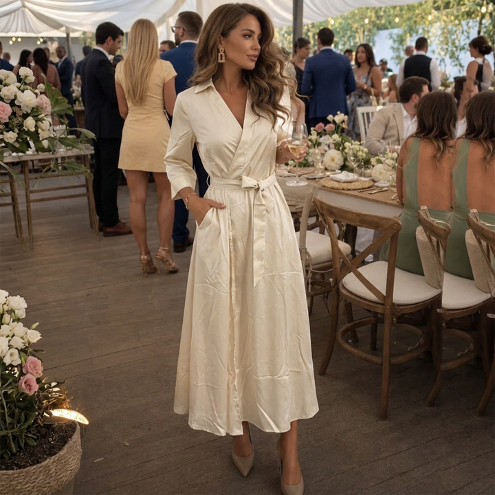 Eleanor | Classic Collared Wrap Belted Midi Dress