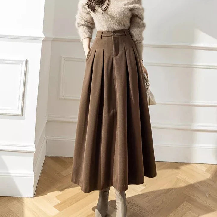 Eleanor | Cosy Pleated A-Line Midi Skirt