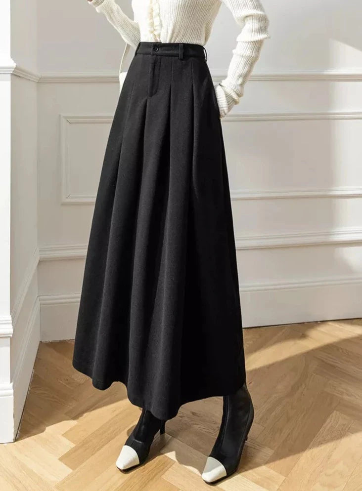 Eleanor | Cosy Pleated A-Line Midi Skirt
