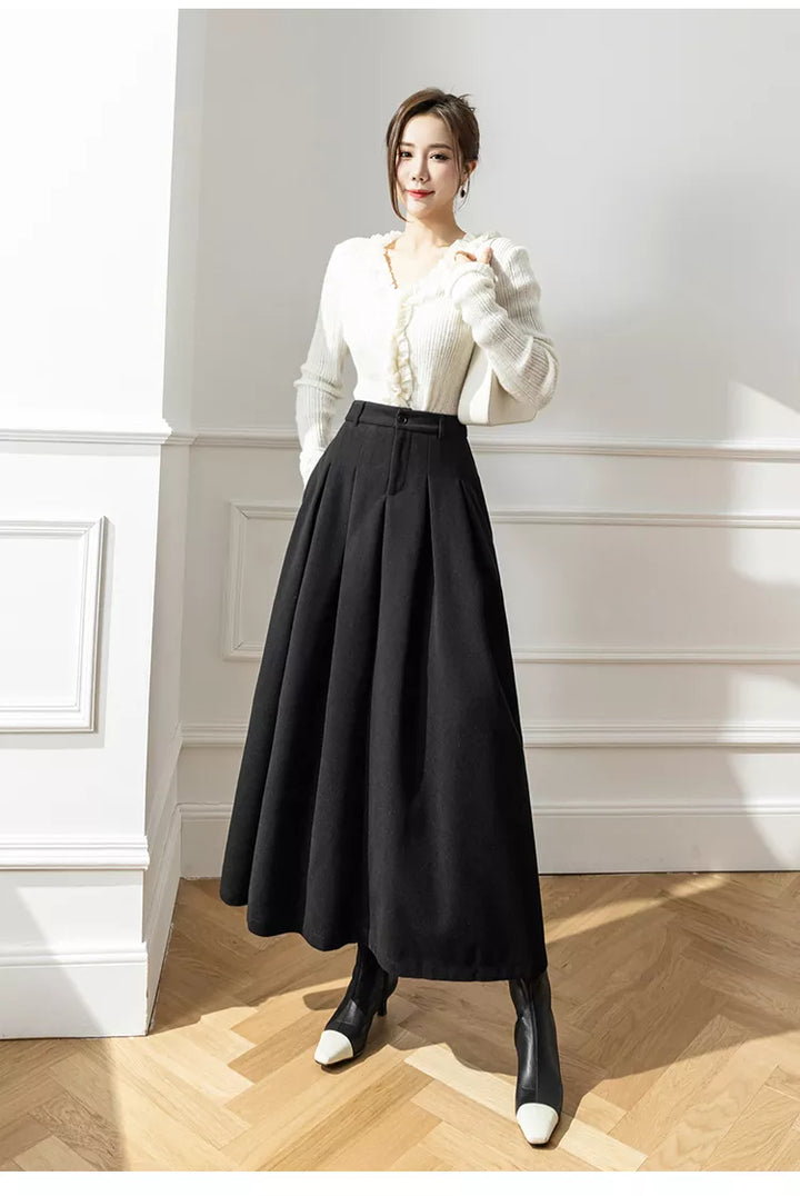 Eleanor | Cosy Pleated A-Line Midi Skirt