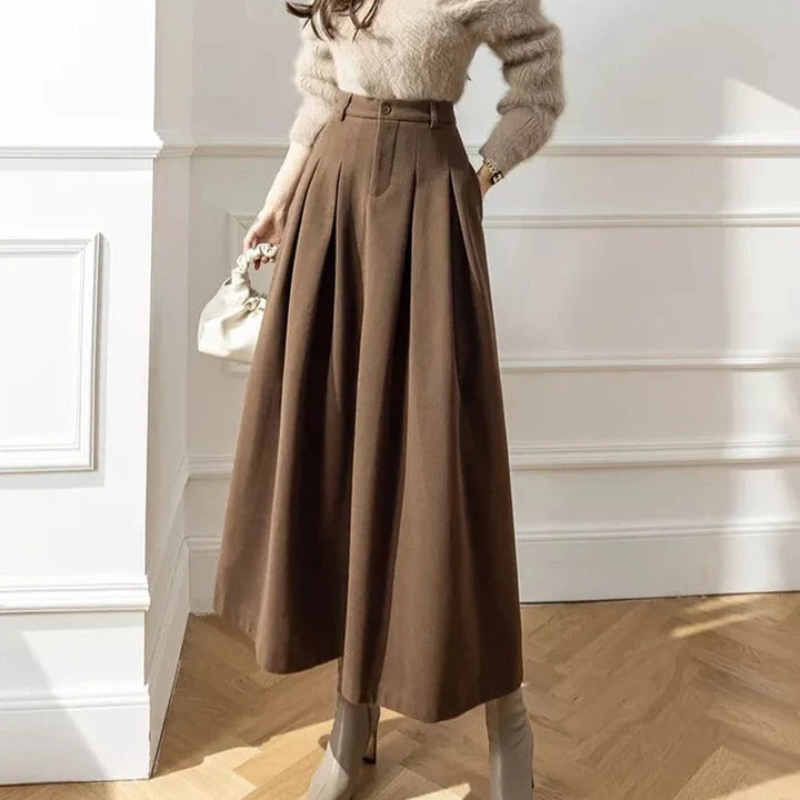 Eleanor | Cosy Pleated A-Line Midi Skirt