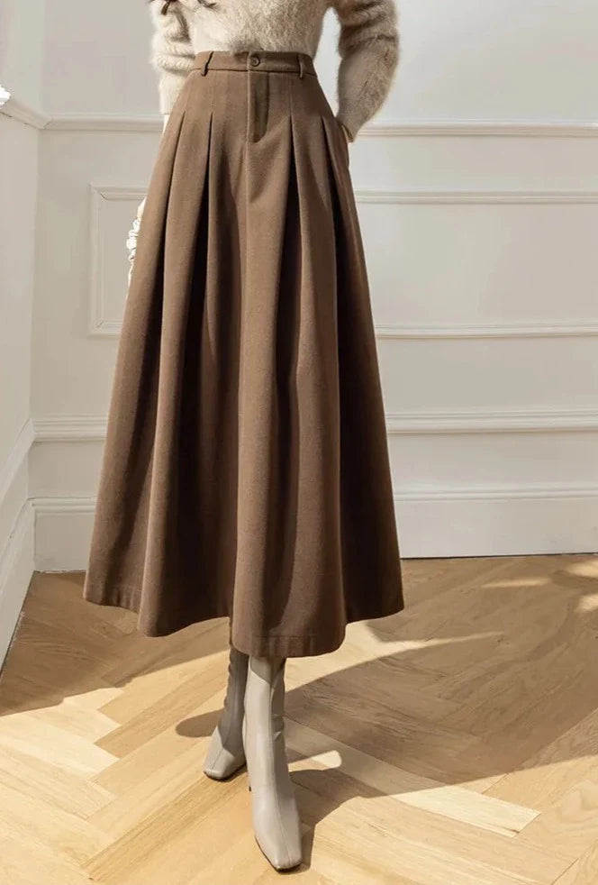 Eleanor | Cosy Pleated A-Line Midi Skirt