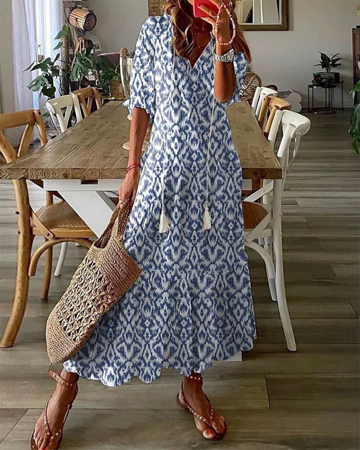 Eleanor | Graceful Printed V-Neck Midi Casual Dress