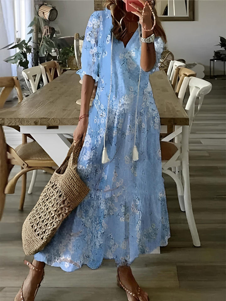 Eleanor | Graceful Printed V-Neck Midi Casual Dress