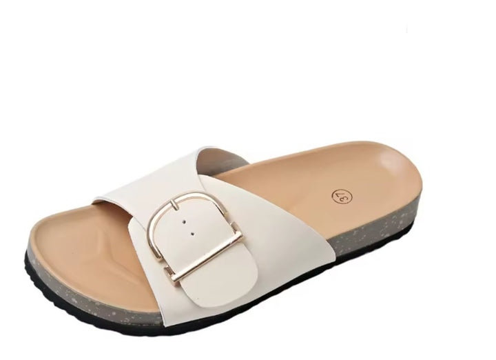 Eleanor | Refined Buckle Strap Cork Footbed Slide Sandals