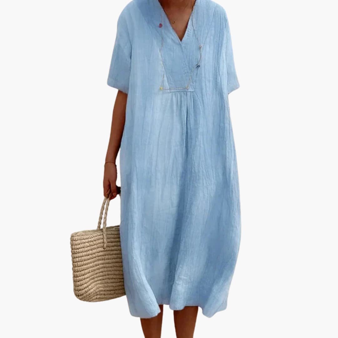Eleanor | Refined Relaxed V-Neck Linen Midi Dress