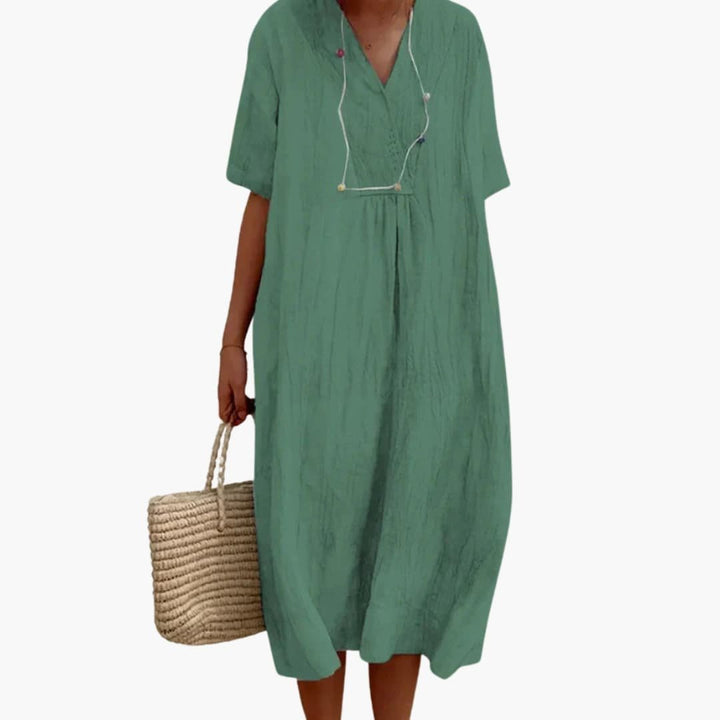Eleanor | Refined Relaxed V-Neck Linen Midi Dress